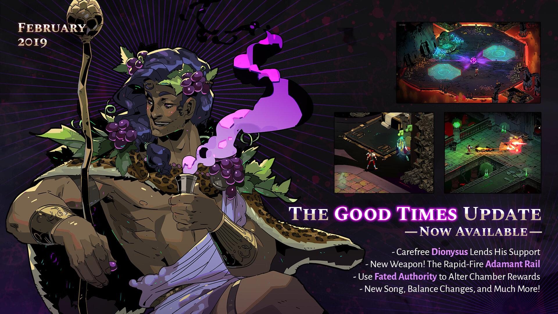 Epic Games Store on X: The God of Wine makes his appearance in the new  'Good Times' update for #Hades, available now. You'll also find a new  weapon, power, challenges, and a