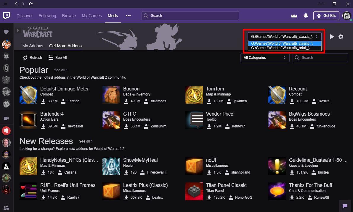 cant see wow addons on twitch